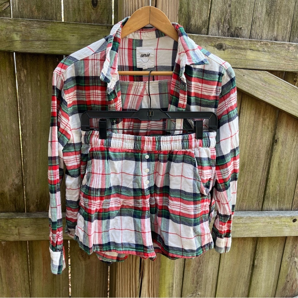 Aerie Women's Green/Red/White Plaid Pajama Set
